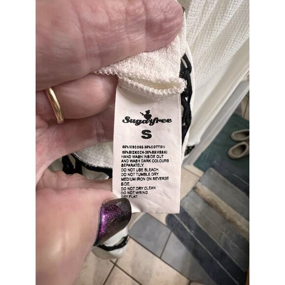 Sugarfree White Black Crochet Tiered Maxi Dress Size S Boho Cottagecore Prairie - Picture 8 of 9